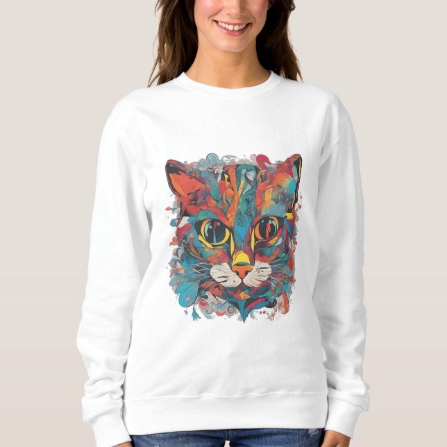 Sudadera Vibrant Psychedelic Abstract Cat Art Sweatshirt (Anverso)