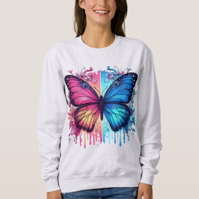 Sudadera Vibrante Arte de mariposa: Alas gradientes, Floral (Anverso)