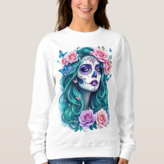 Sudadera Vibrante calavera con Rosas, regalo para ella