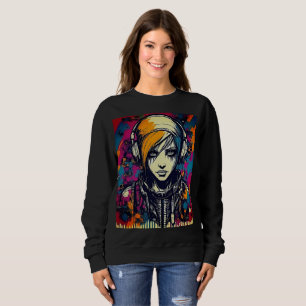 Sudadera Vibrante Chica de Emo Urbano con Auriculares