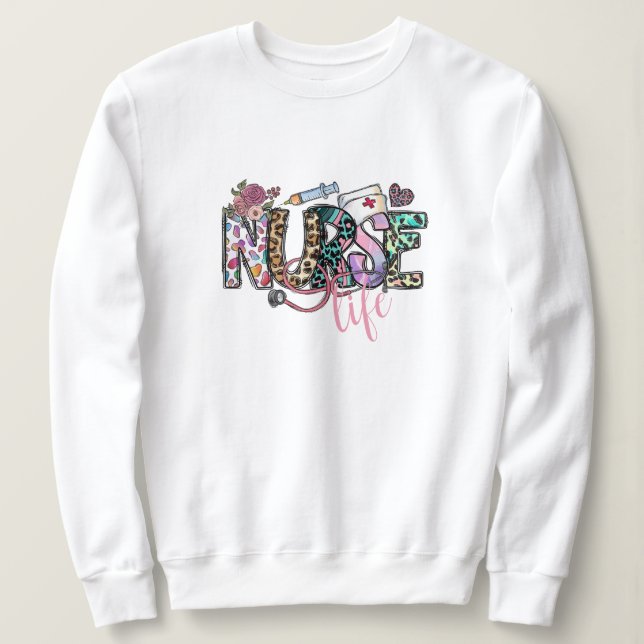 Sudadera Vida de enfermera | Tipografía retro divertida sud (Anverso del diseño)