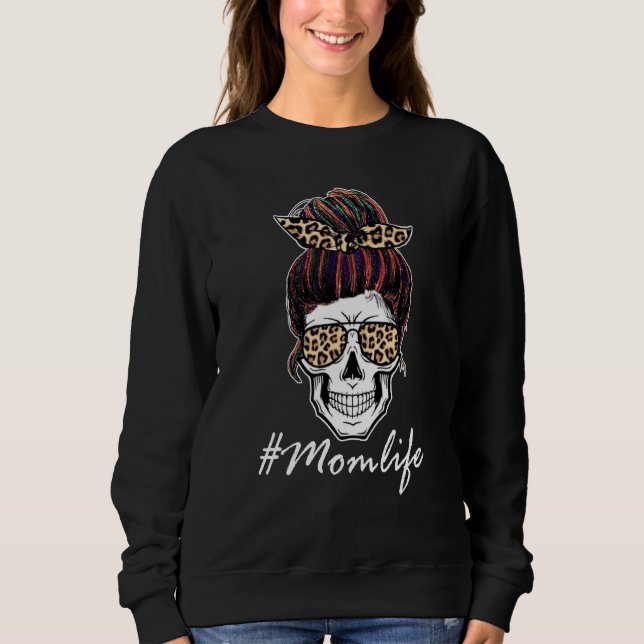 Sudadera Vida de mamá Cráneo de leopardo desordenado de muj (Anverso)