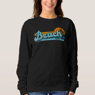 Sudadera Vida de Playa Árbol de Palma Atardecer Retro Desg