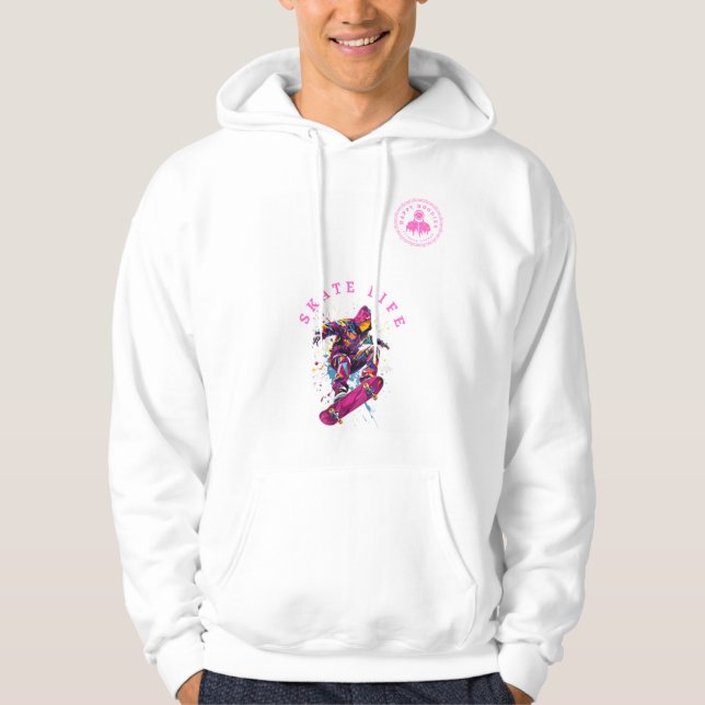 Sudadera Vida en el patín rosado Feliz Hoodie en blanco (Anverso)