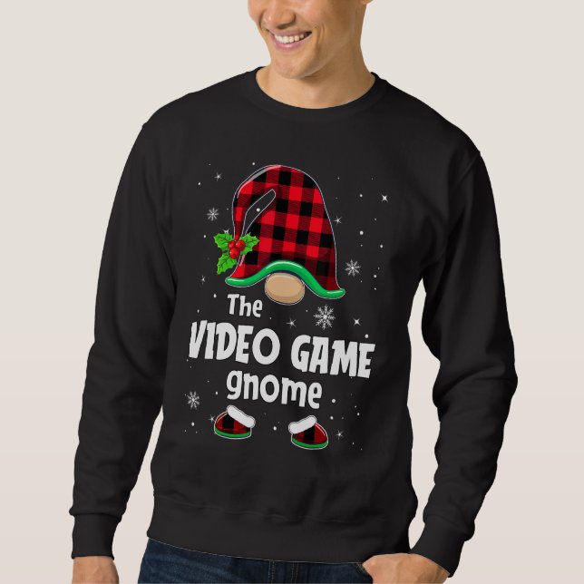Sudadera Video Game Gnome Buffalo Plaid Christmas Matching  (Anverso)