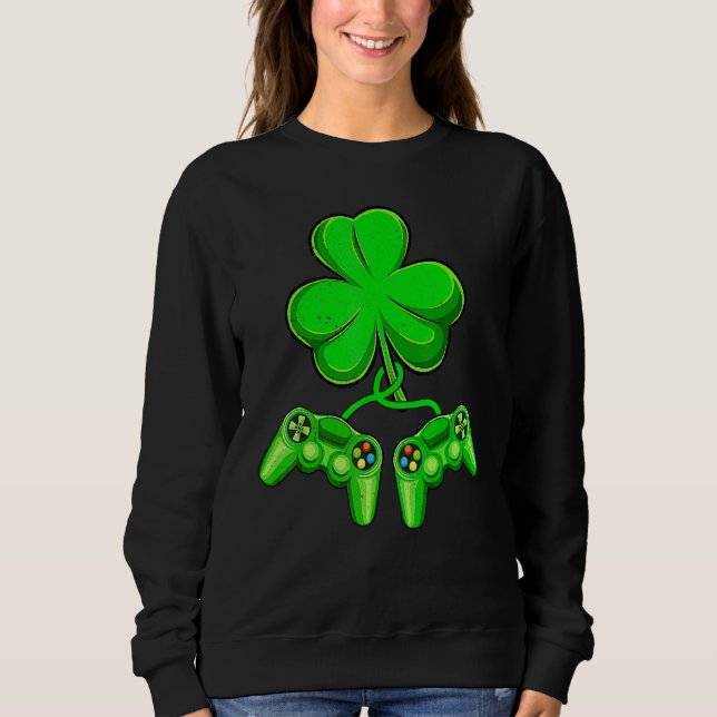 Sudadera Video Game Shamrock Game Controller Happy St Patri (Anverso)