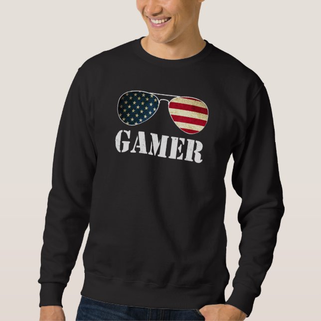 Sudadera Videojuego 4 De Julio Gaming Bandera Estadounidens (Anverso)