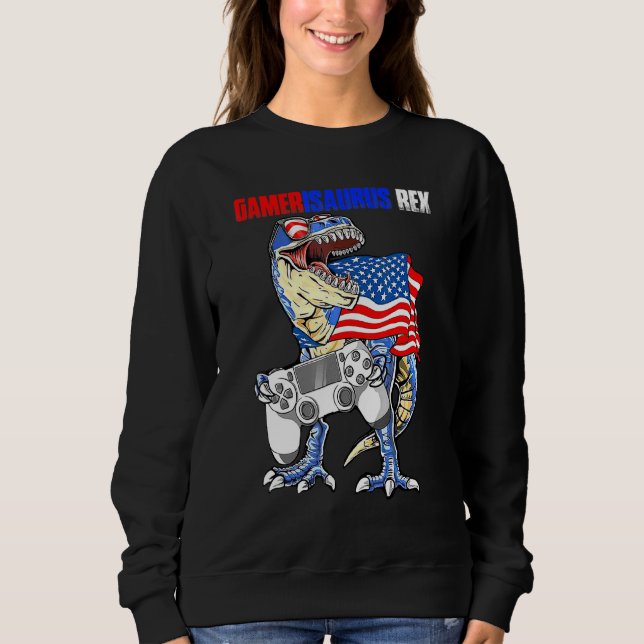 Sudadera Videojuego 4 De Julio T Rex Dinosaur Amerisaurus (Anverso)
