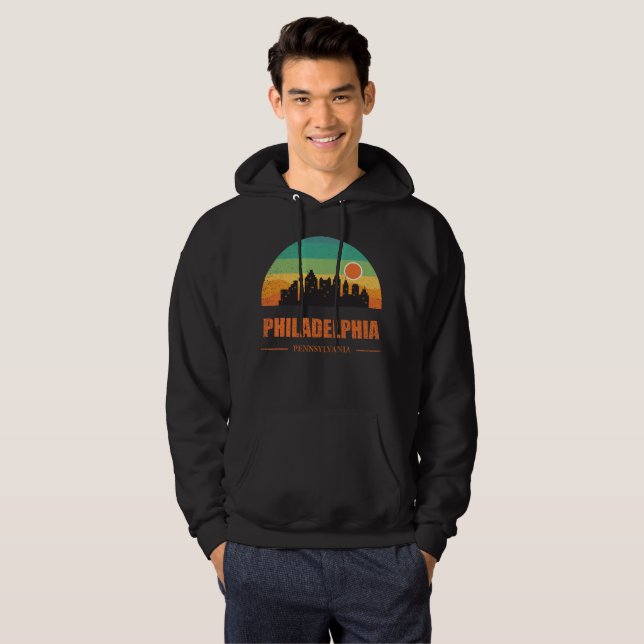 Sudadera Vieja Filadelfia City Skyline Retro Sunset (Anverso completo)