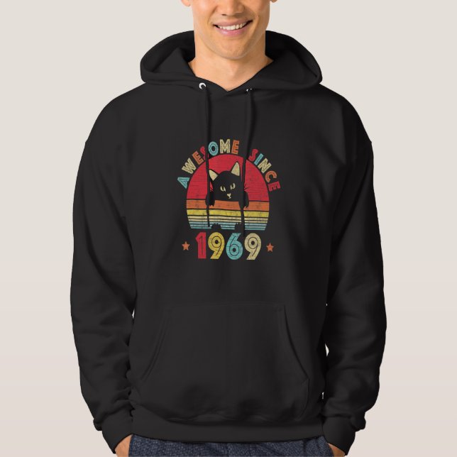 Sudadera Viejo 53 cumpleaños increíble desde 1969 gato retr (Anverso)