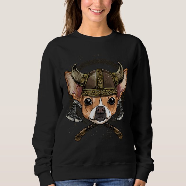 Sudadera Viking Chihuahua Dog With Viking Helmet Mjolnir Ax (Anverso)