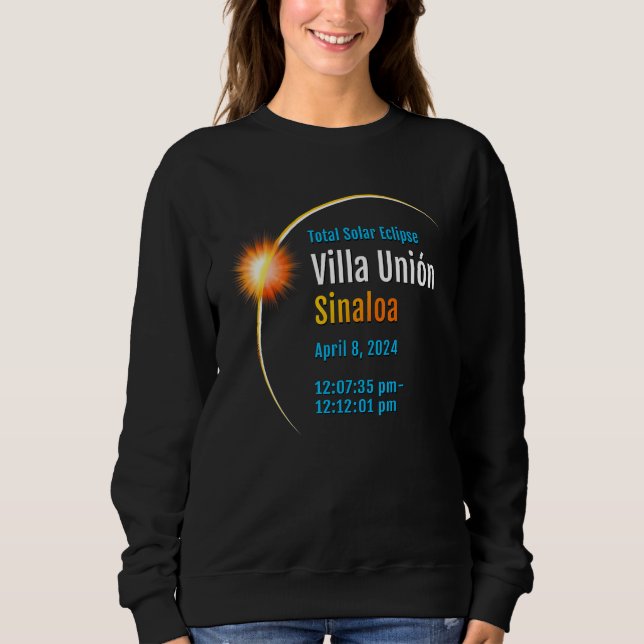Sudadera Villa Unión Sinaloa México Eclipse Solar Total 202 (Anverso)