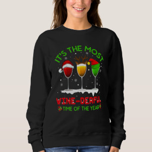 Sudadera Vino de vidrio Alcohol Santa Hat Navidades de reno