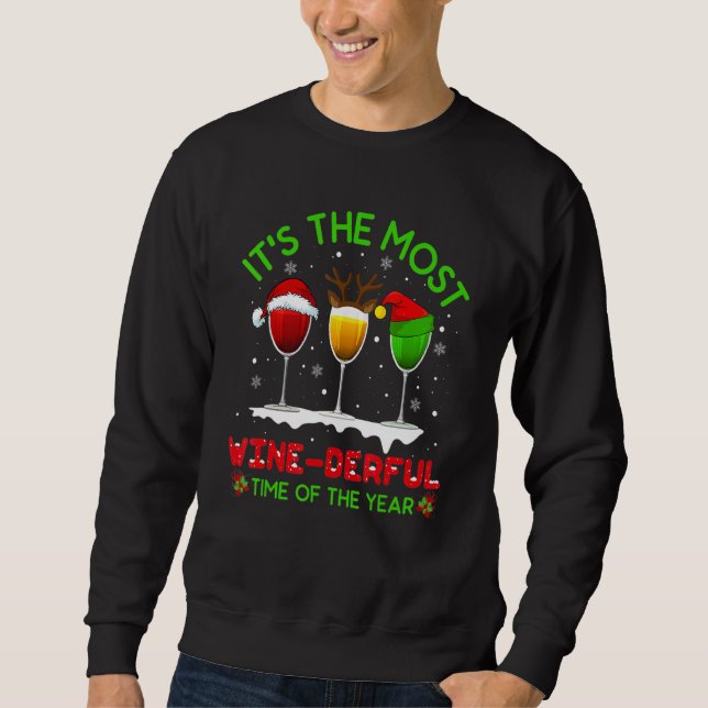 Sudadera Vino de vidrio Alcohol Santa Hat Navidades de reno (Anverso)
