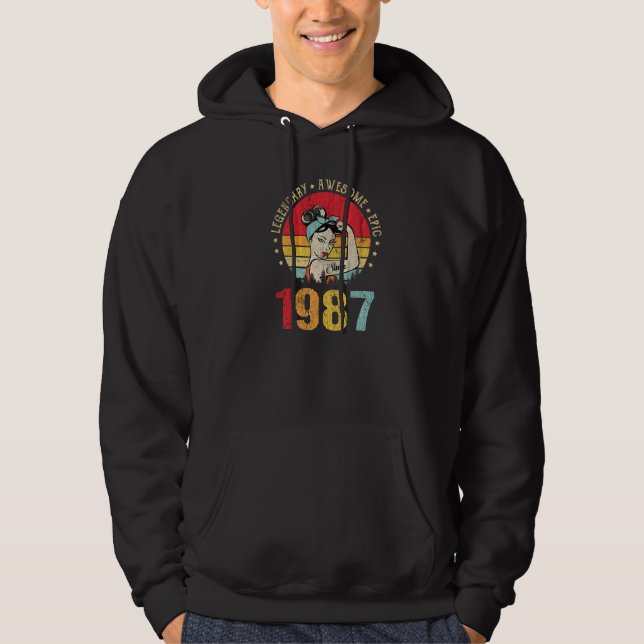 Sudadera Vintage 1987 Nacimiento Legendario Increíble Épico (Anverso)