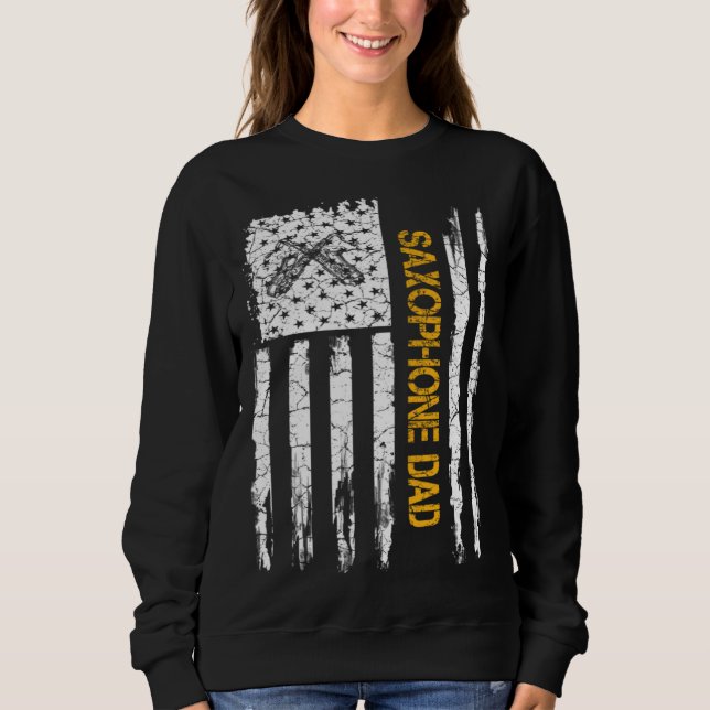 Sudadera Vintage American Flag Saxophone Dad Saxophonist Si (Anverso)