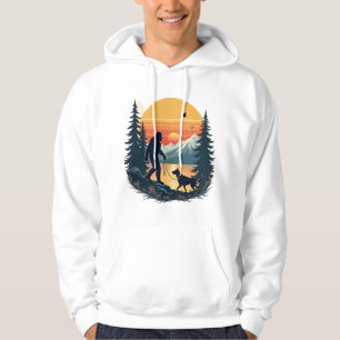 Sudadera Vintage Bigfoot Perro Caminando Montaña Atardecer