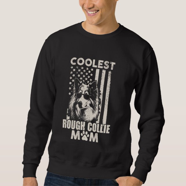 Sudadera Vintage Coolest Rough Collie Mom American Flag (Anverso)