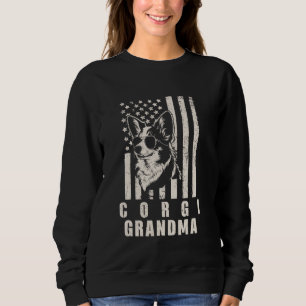 Sudadera Vintage Corgi Dog Abuela Bandera Americana Regalos
