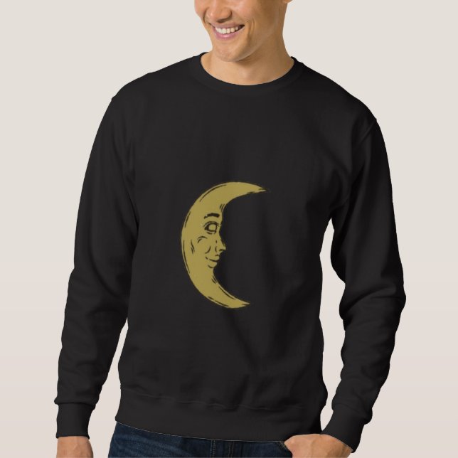 Sudadera Vintage Crescent Moon Face – Celestial Retro Art (Anverso)