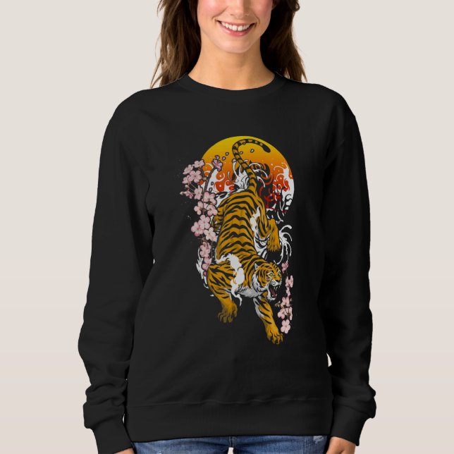 Sudadera Vintage Japanese Tiger Traditional Asian Cherry Bl (Anverso)
