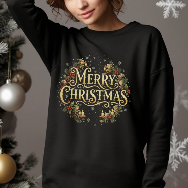 Sudadera Vintage Merry Christmas Elf Wreath – Holiday Art (Subido por el creador)