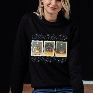 Sudadera Vintage Nativity Christmas Stamps Collection 