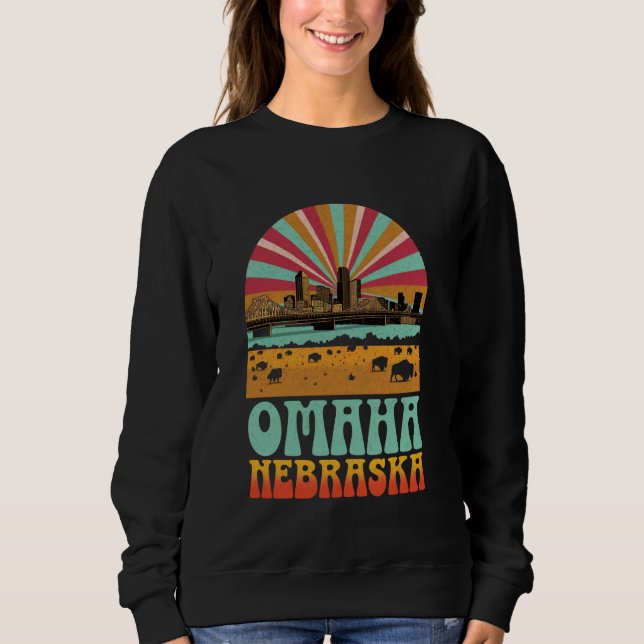 Sudadera Vintage Omaha Nebraska Sunset Skyline (Anverso)