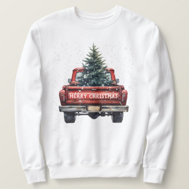 Sudadera Vintage Red Truck Merry Christmas (Anverso del diseño)