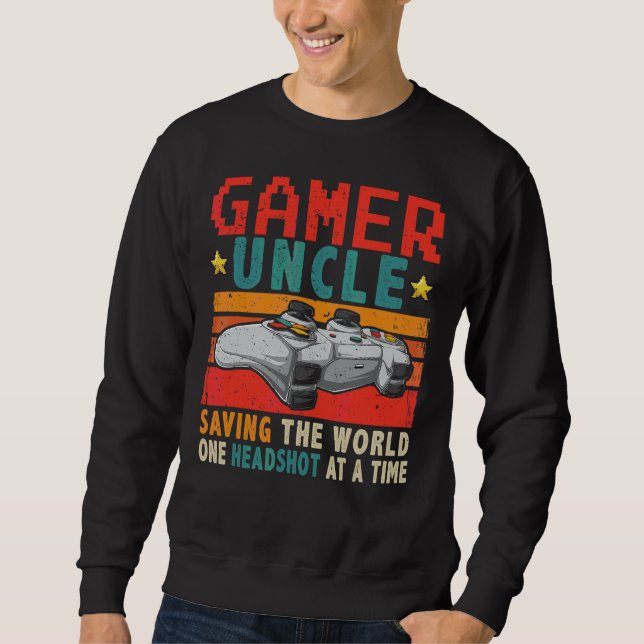 Sudadera Vintage Retro Gamer Uncle Saving Video Game (Anverso)