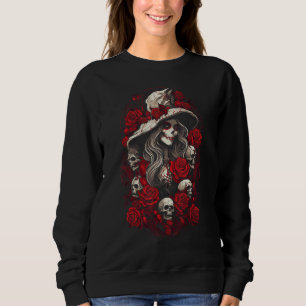 Sudadera Vintage Spooky Halloween Witch Rosas Skull Women G