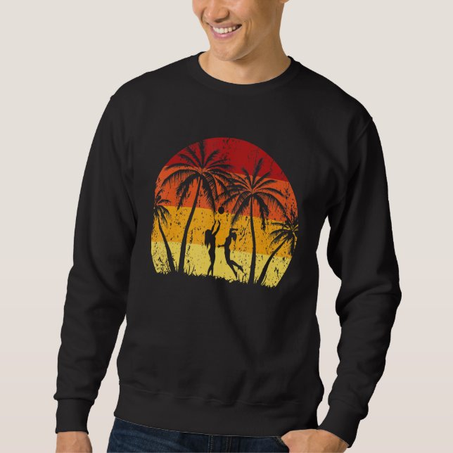 Sudadera Vintage Sunset Summer Beach Voleyball Player Palm (Anverso)