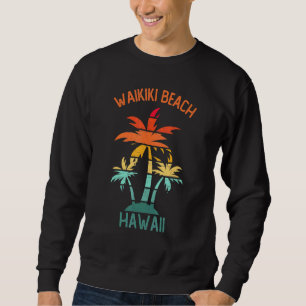 Sudadera Vintage Waikiki Beach Hawaii Palm Trees Sunset