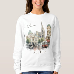 Sudadera Vintage Watercolor Vienna Austria Tram & Cathedral