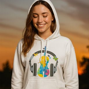 Sudadera Violín abstracto con audífonos y arte musical