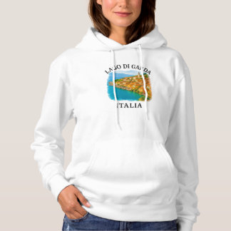 Sudadera Vista panorámica de la acuarela Lago di Garda Ital