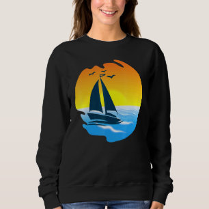 Sudadera Vista Retro Del Atardecer Con Barco Para Vibes De 