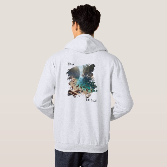 Sudadera Viste La Calma – Ciervos reuniéndose en el Lago  (Reverso completo)