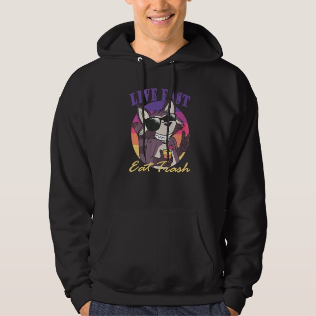 Sudadera Vive rápido come basura cita divertida Mapache ani (Anverso)