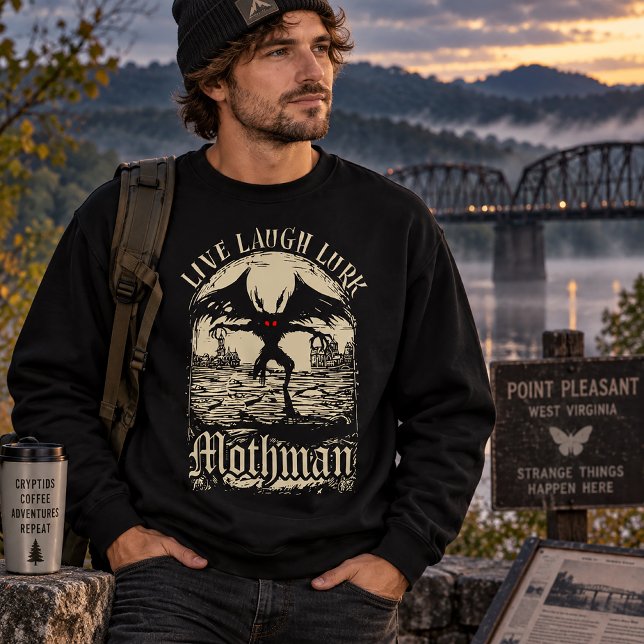 Sudadera Vive Ríe Acecha Humor de Mothman Críptido (Subido por el creador)