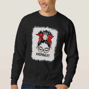 Sudadera Voleibol con sangre Mamaw Life Leopard Messy Bun M