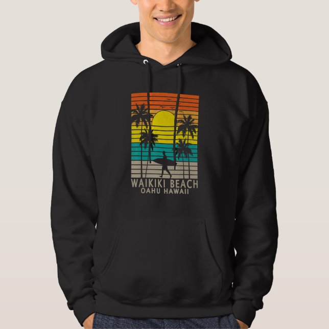 Sudadera Waikiki Beach Oahu Hawaii Surfer Palm Tree Surfing (Anverso)