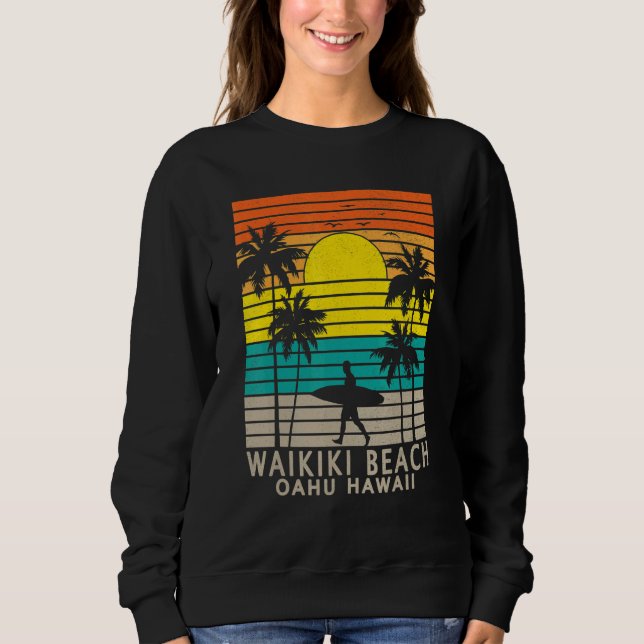 Sudadera Waikiki Beach Oahu Hawaii Surfer Palm Tree Surfing (Anverso)