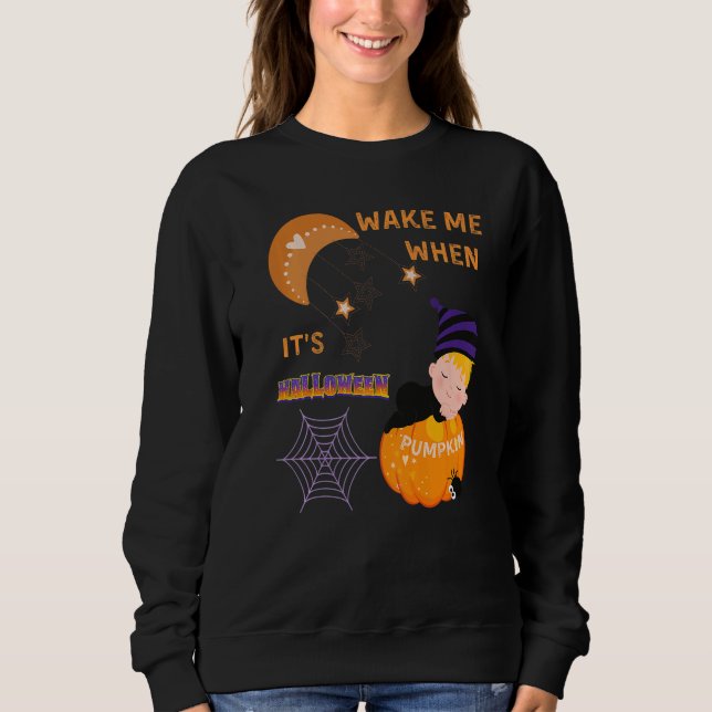 Sudadera Wake Me When Its Halloween Cute Pumpkin Sleeping K (Anverso)