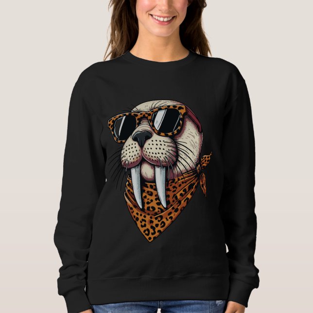 Sudadera Walrus usando animal de leopardo con bufanda usand (Anverso)