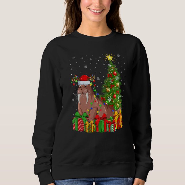 Sudadera Walrus  Xmas Holiday Santa Walrus Christmas Tree (Anverso)