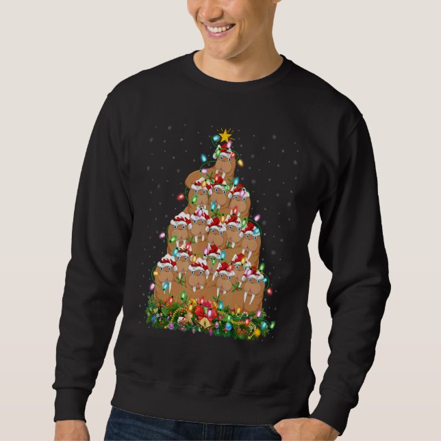 Sudadera Walrus  Xmas Lights Santa Walrus Christmas Tree (Anverso)