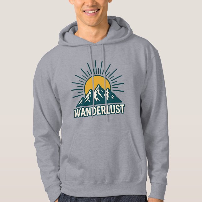 Sudadera Wanderlust Retro Teal Mountain Sunrise | Hiking (Anverso)