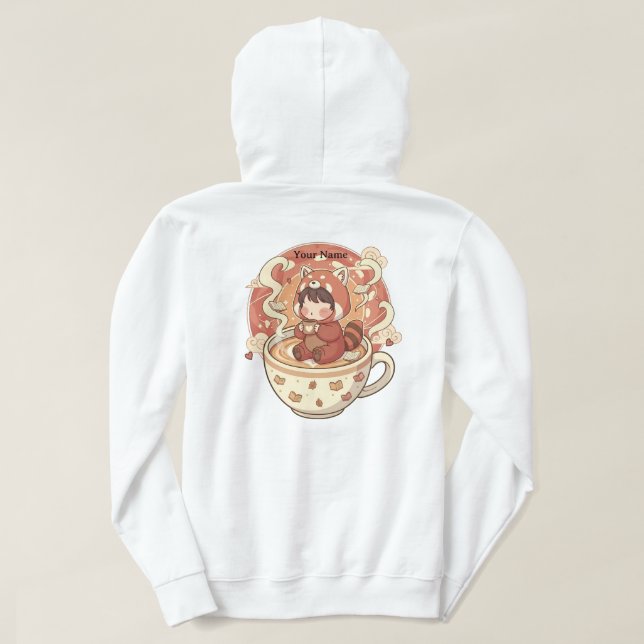 Sudadera Warm Red Panda Coffee Cup Graphic Hoodie (Reverso del diseño)