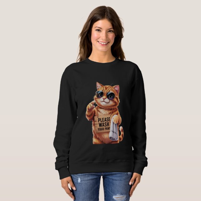 Sudadera Wash Paws Cat  - Cute Retro Reminder  (Anverso completo)